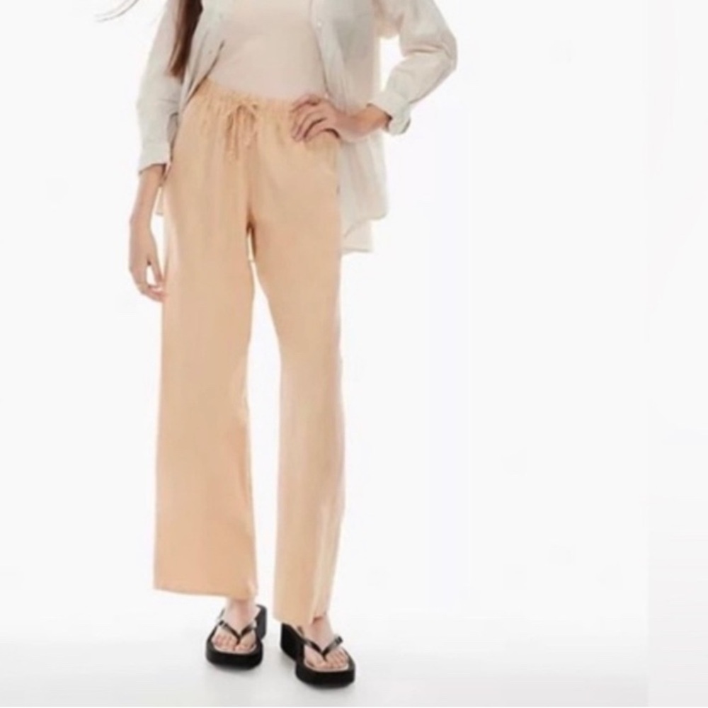 WILFRED Linen Lodge Wide Leg Tan Pant. Medium. p45